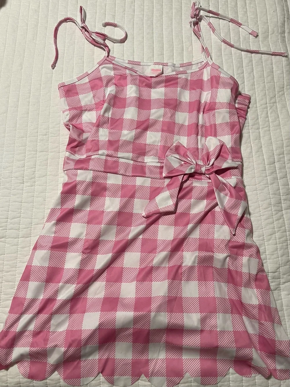 Barbie Pink Gingham Dress Costume with Hat and Necklace
